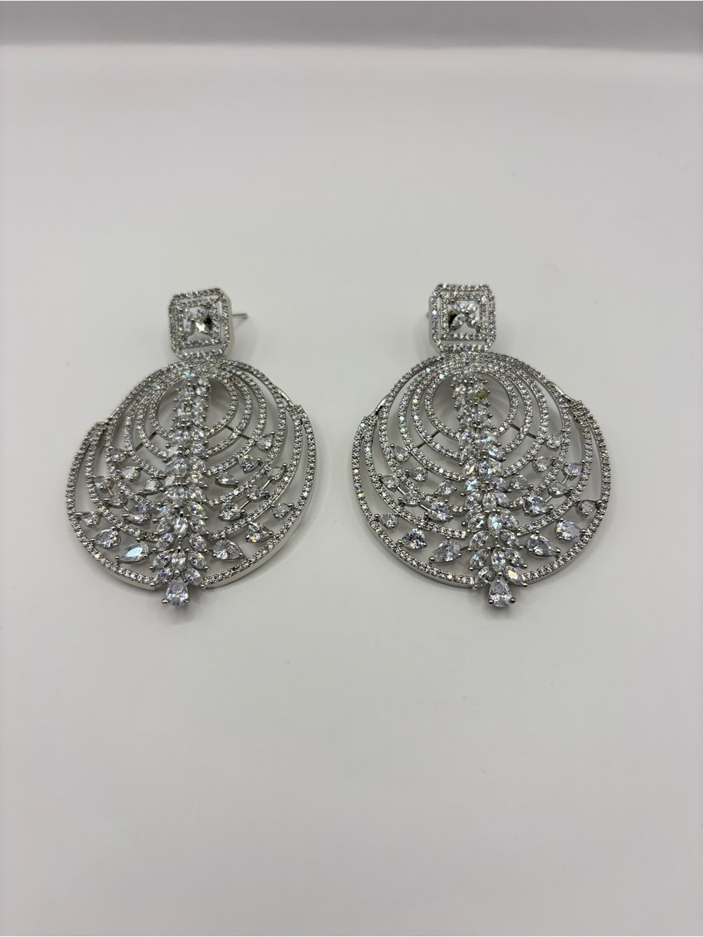 Crystal Pavé Silver-Tone Drop Earrings - Unbranded